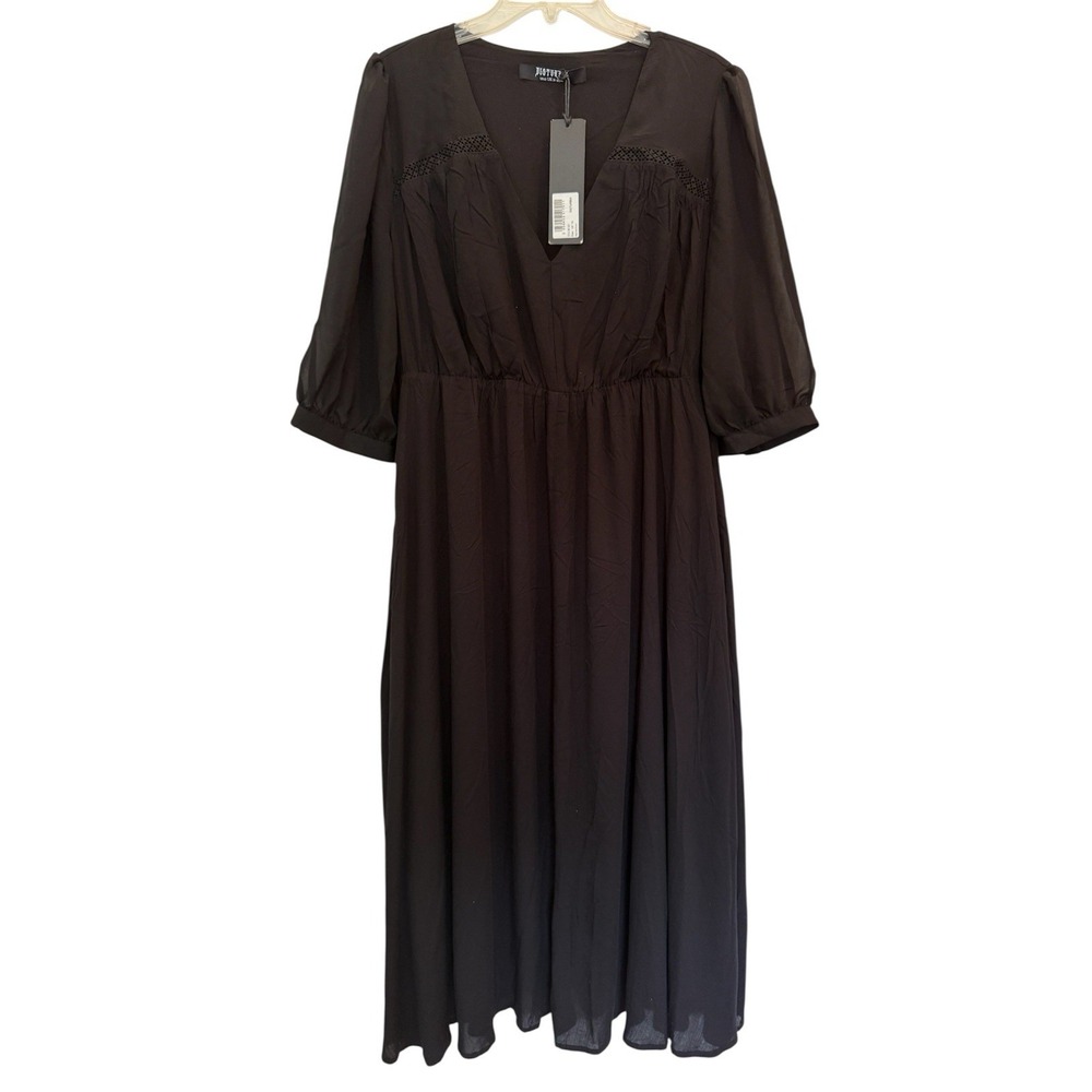 New Disturbia Maja Black Midi Dress Sz 12 Goth Witchy Dark Romantic Neutral